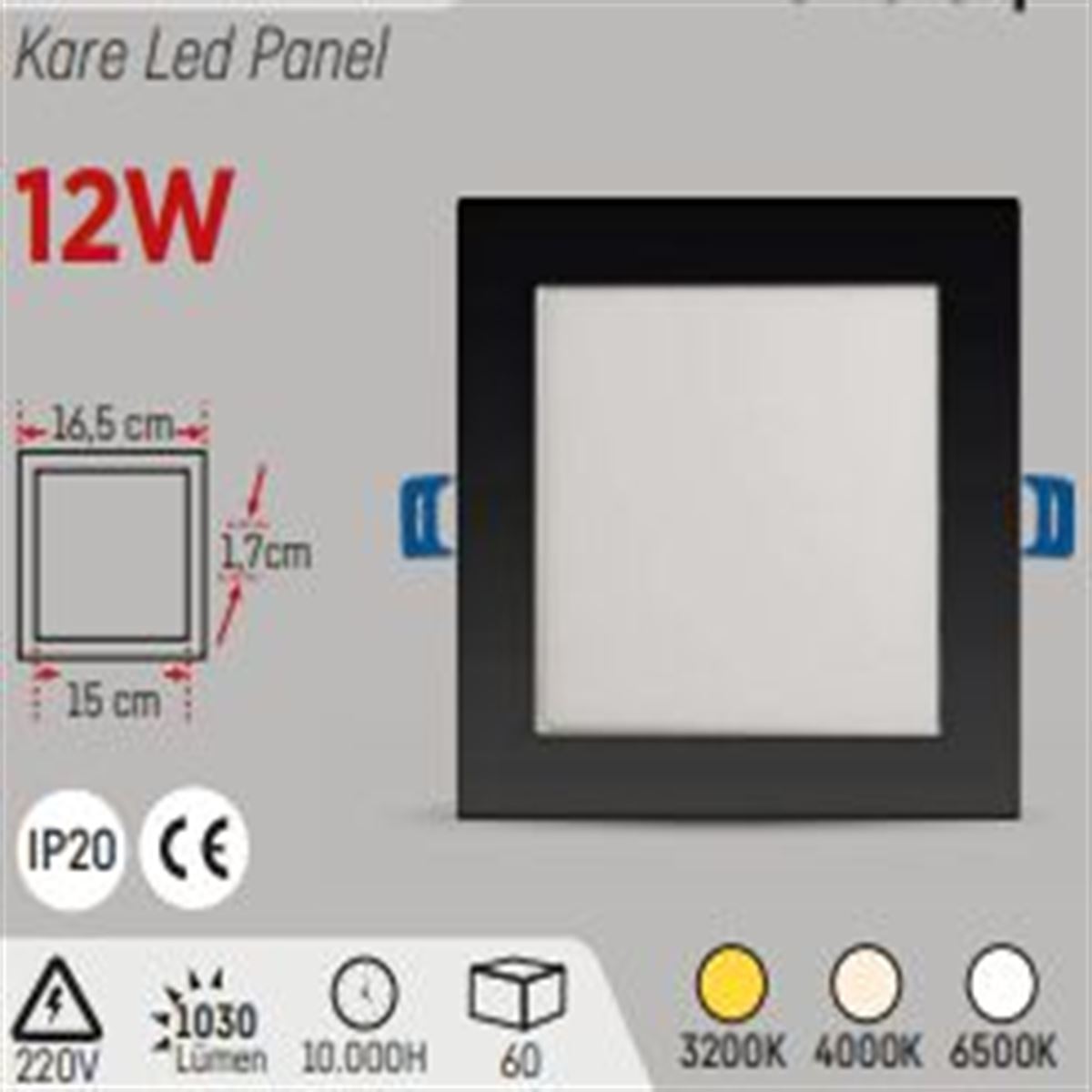 SİYAH KASA 12W.S.A.KARE PANEL 4000K 1